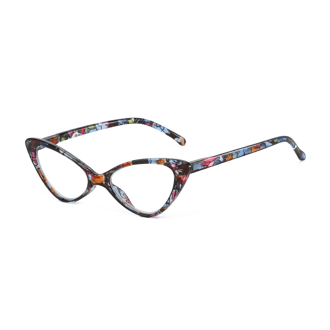 Angle view of Atticus cat eye pc eyeglasses CP0092404 in blue tortoise