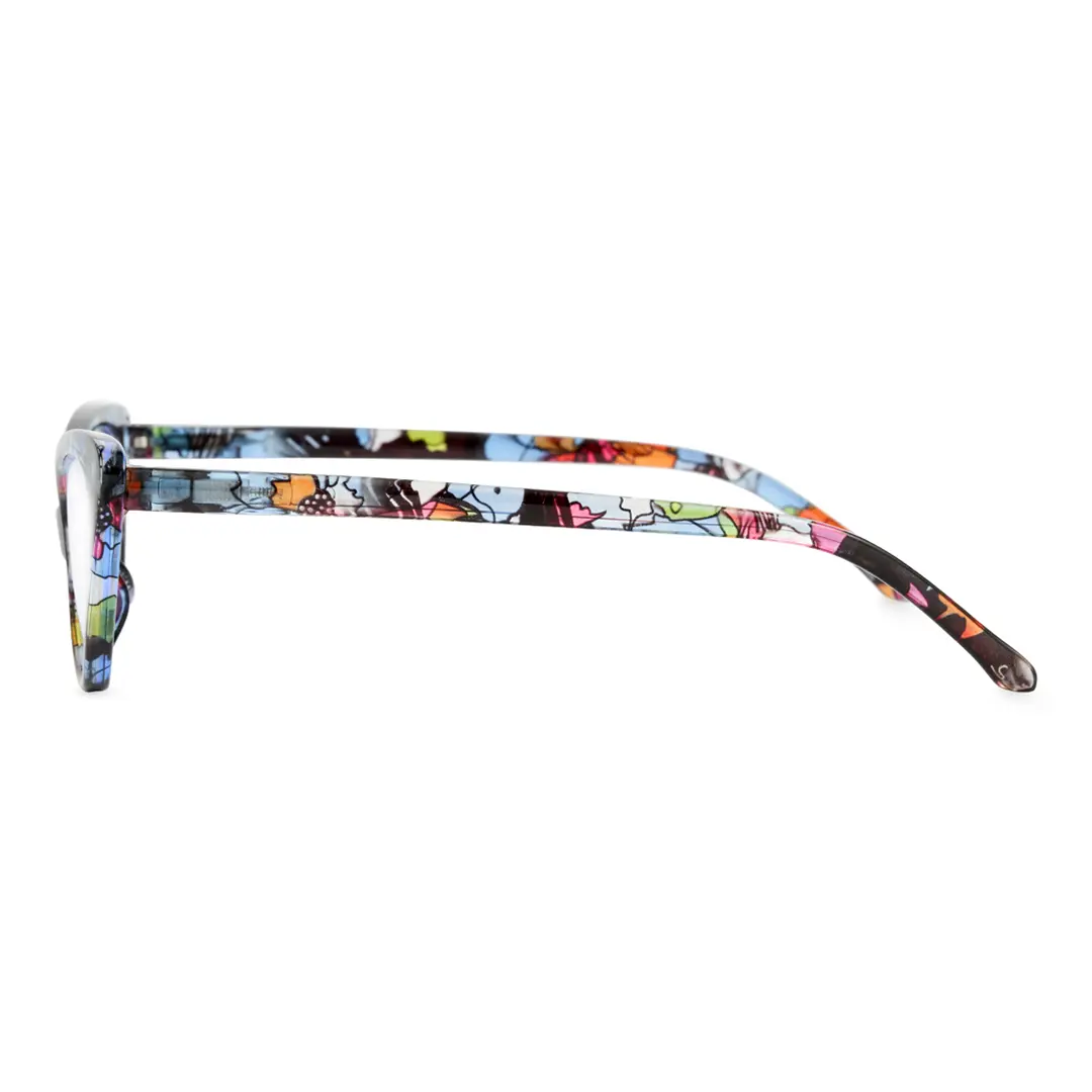 Side view of Atticus vintage cat eye pc eyeglasses in blue tortoise. SPU: CP0092404