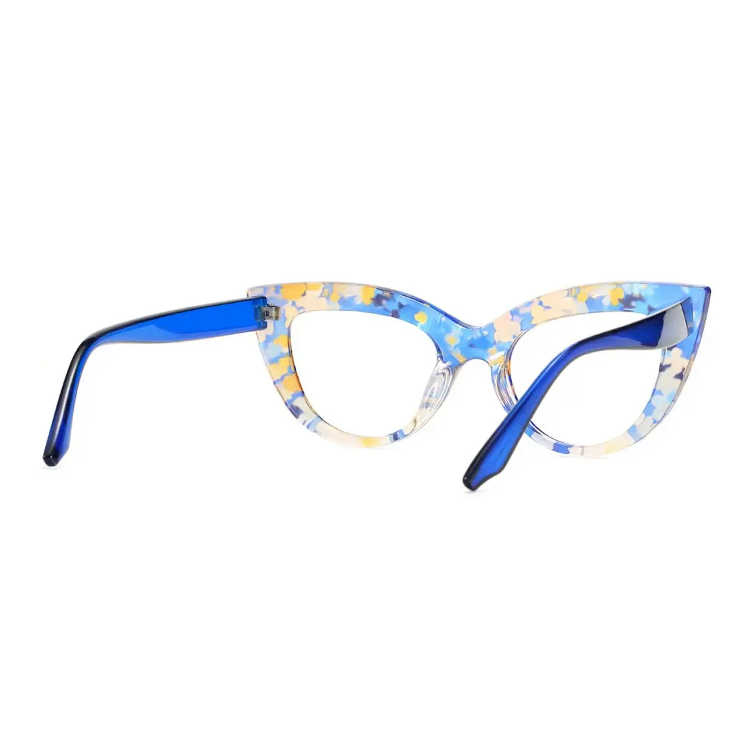 Back view of Doven colorful cat eye pc eyeglasses CP0102406 in blue