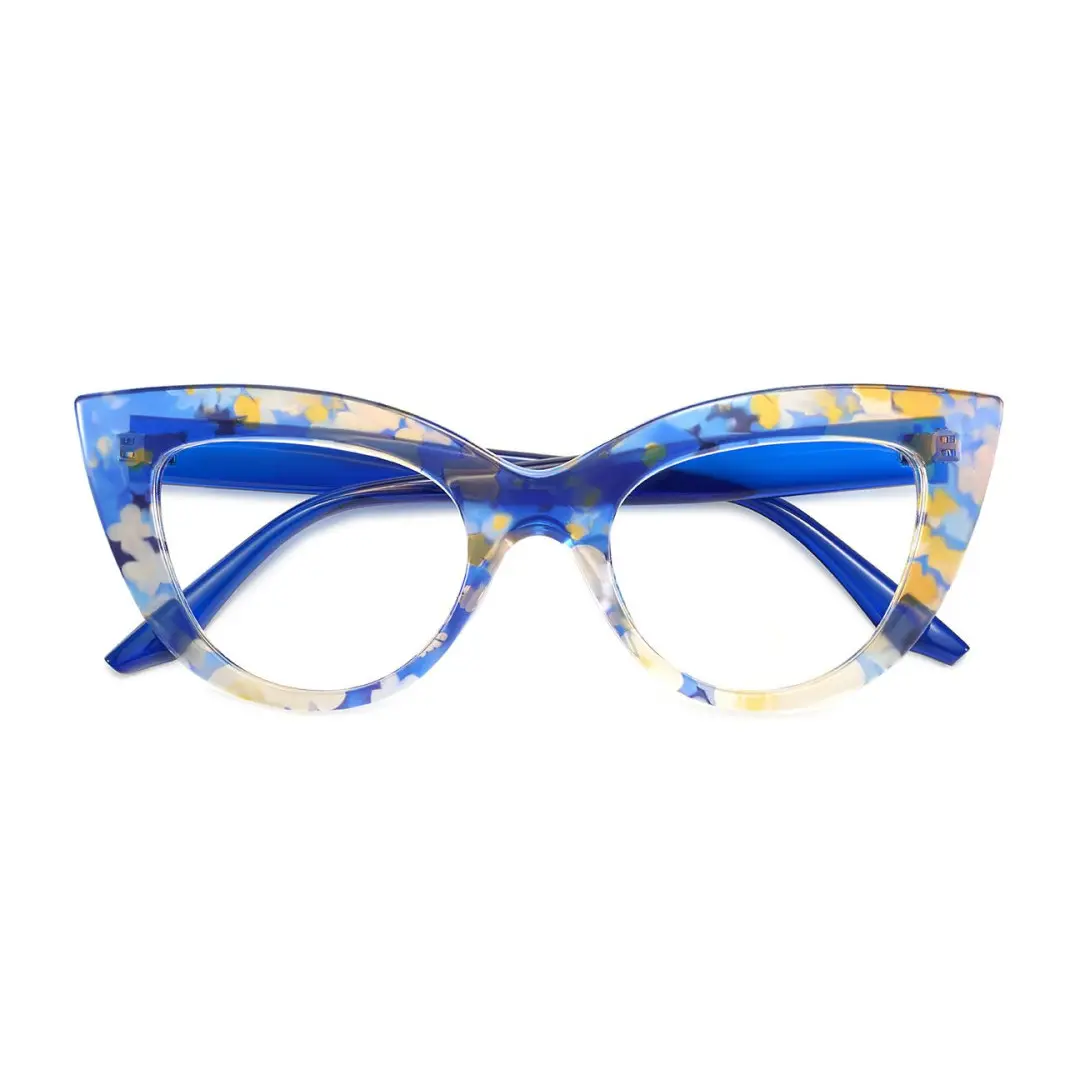 Front folded view of Doven colorful cat eye pc eyeglasses CP0102406 in blue
