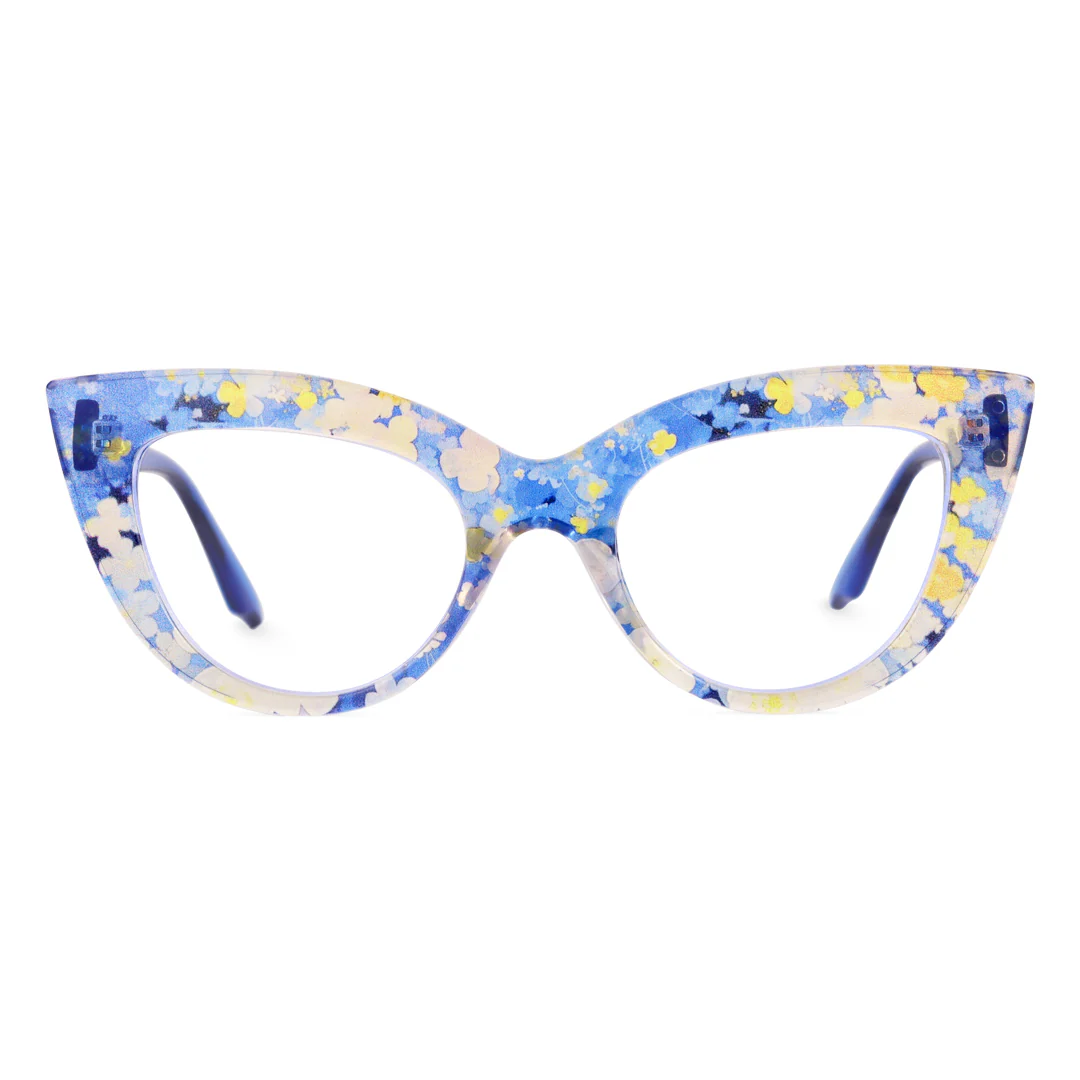 Front view of Doven colorful cat eye pc eyeglasses CP0102406 in blue