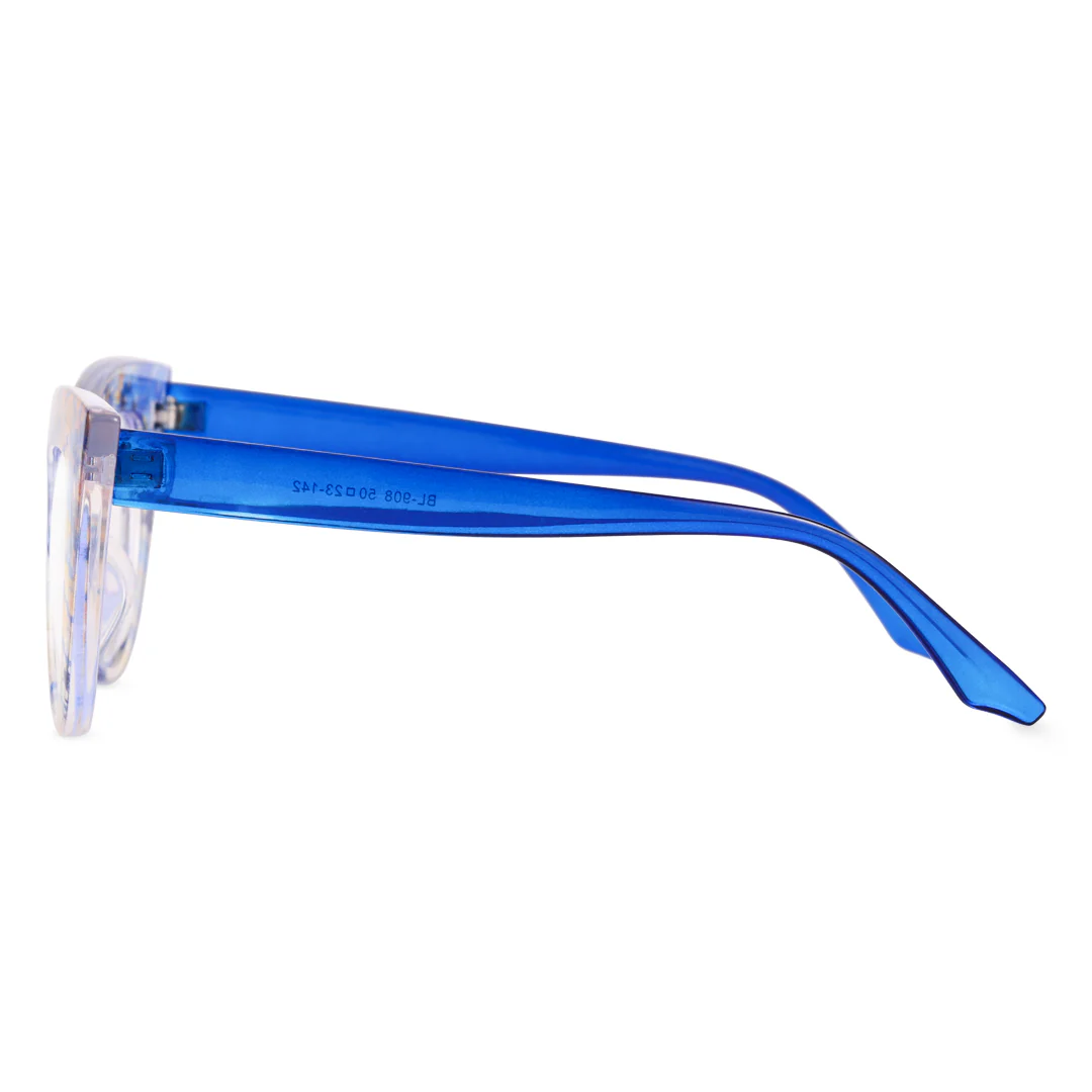 Side view of Doven colorful cat eye pc eyeglasses CP0102406 in blue