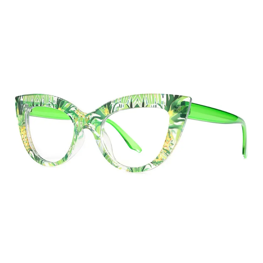 Angle view of Doven colorful cat eye pc eyeglasses CP0102406 in green
