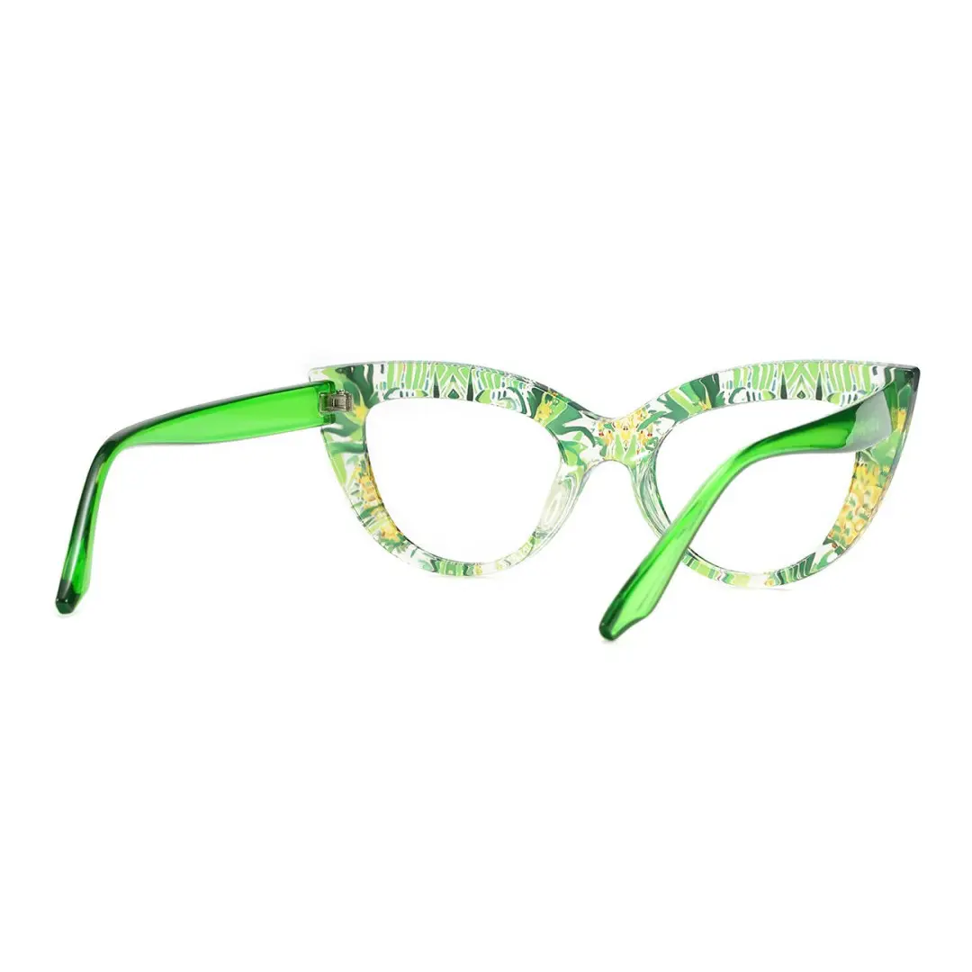Back view of Doven colorful cat eye pc eyeglasses CP0102406 in green