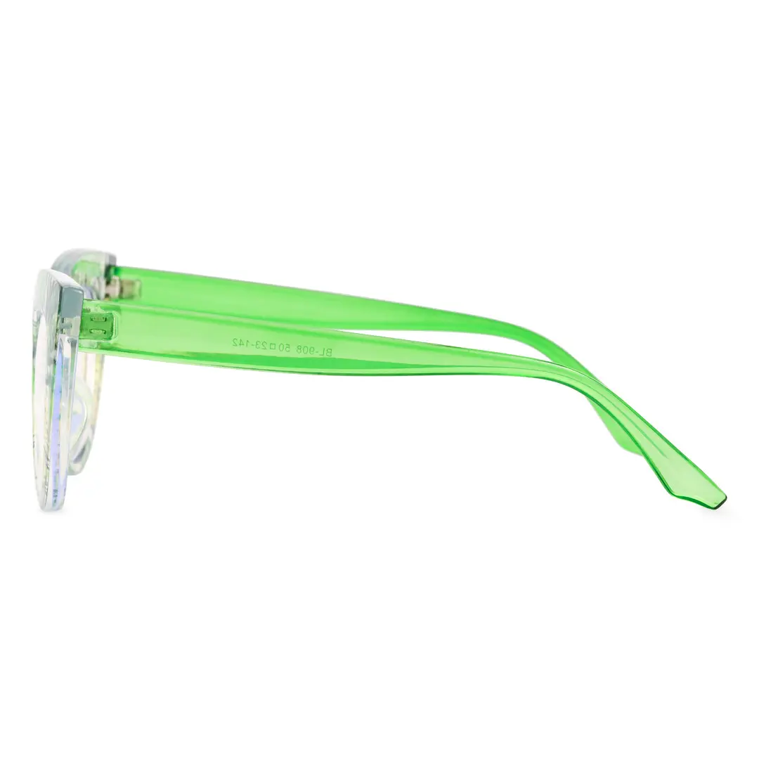 Side view of Doven colorful cat eye pc eyeglasses CP0102406 in green