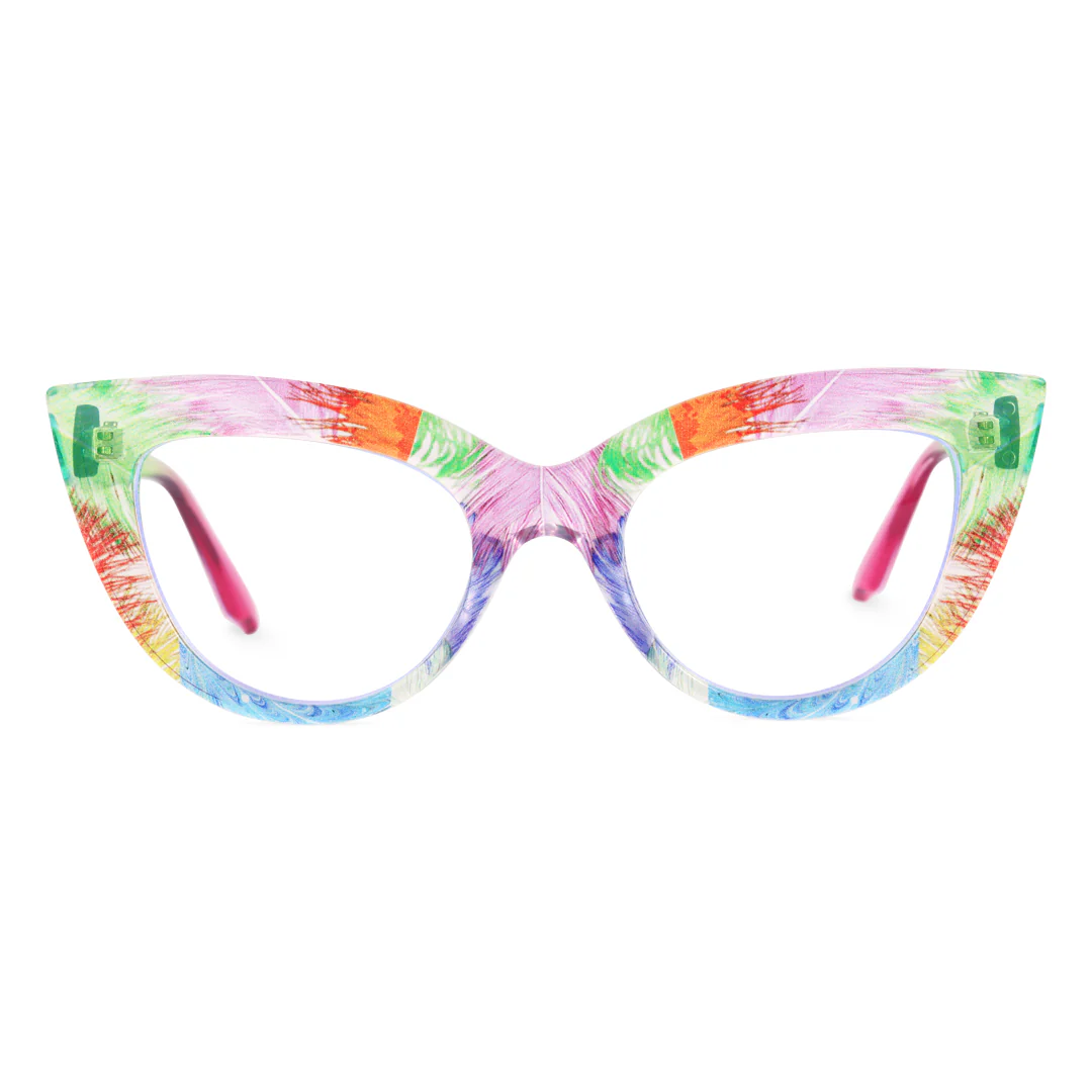 Front view of Doven colorful cat eye pc eyeglasses CP0102406 in multicolor