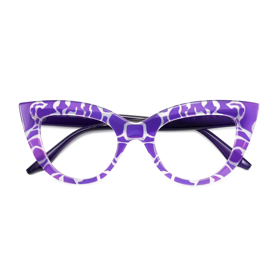 Front folded view of Doven colorful cat eye pc eyeglasses CP0102406 in purple