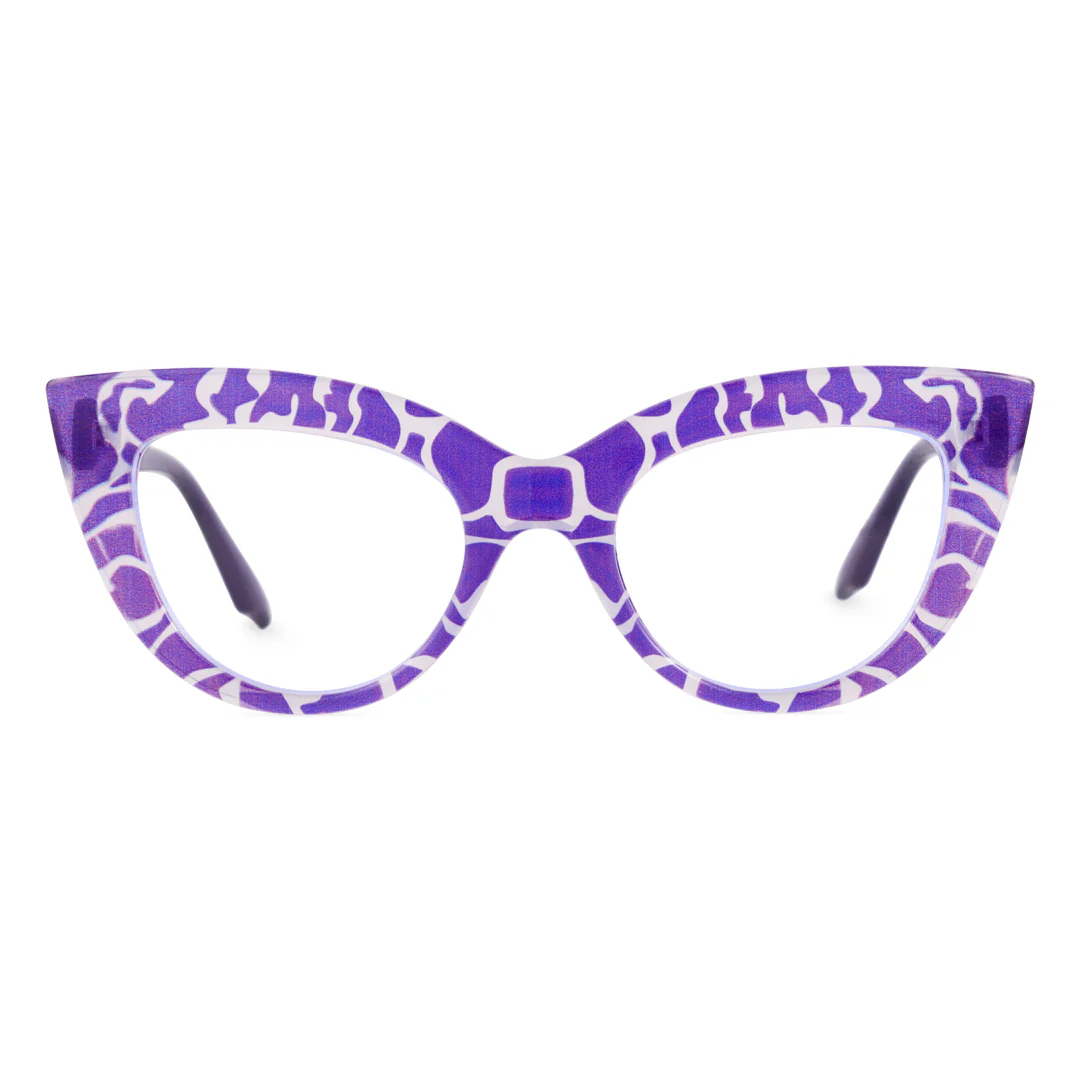 Front view of Doven colorful cat eye pc eyeglasses CP0102406 in purple