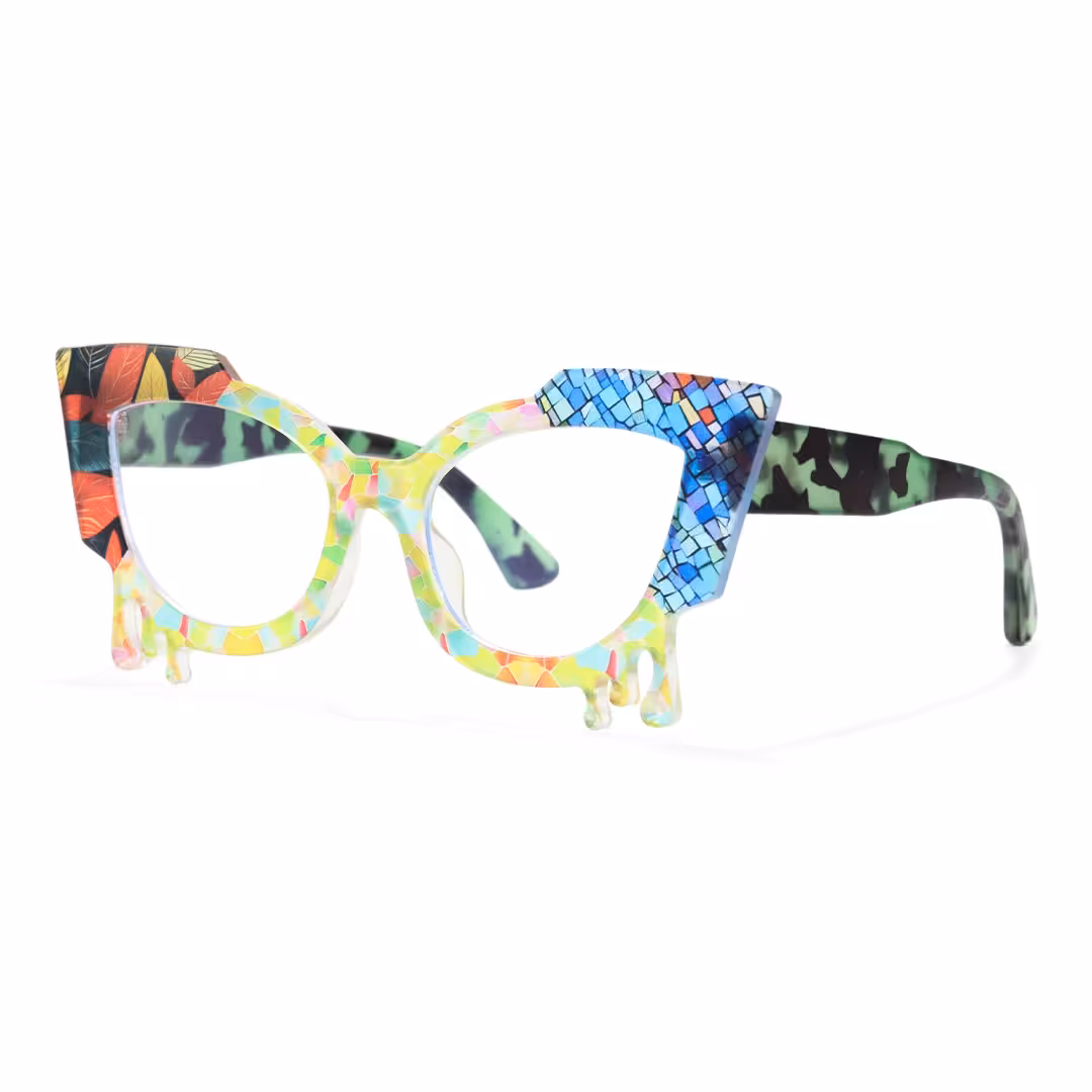 Angle view of Danver colorful cat eye pc eyeglasses in multicolor. SPU: CP0142408