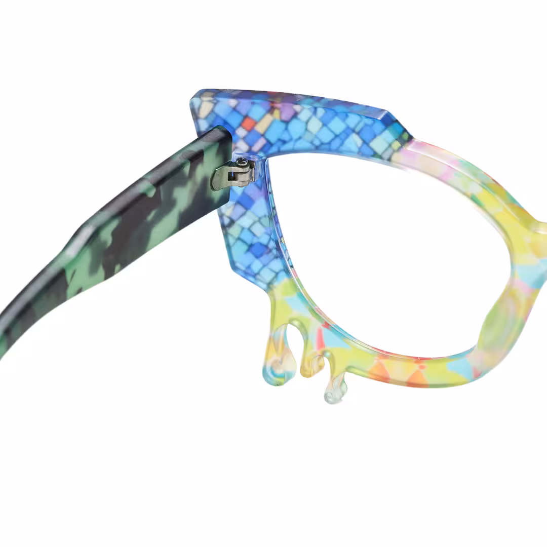 Hinge detail of Danver colorful cat eye pc eyeglasses in multicolor. SPU: CP0142408