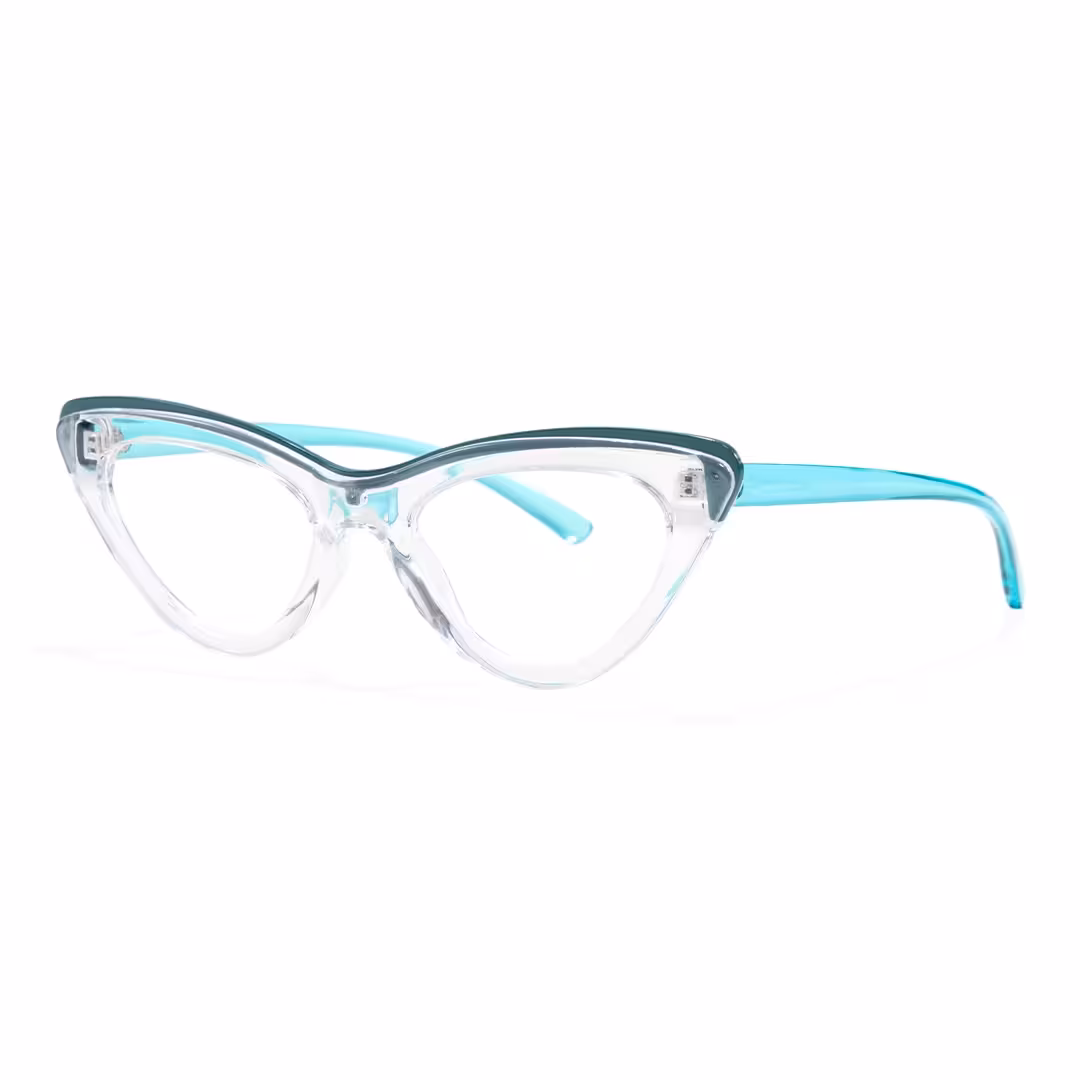 Angle view of Miles cat eye pc eyeglasses in clear multicolor. SPU: CP0162308