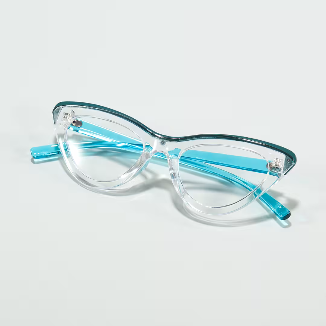 Scene view of Miles cat eye pc eyeglasses in clear multicolor. SPU: CP0162308