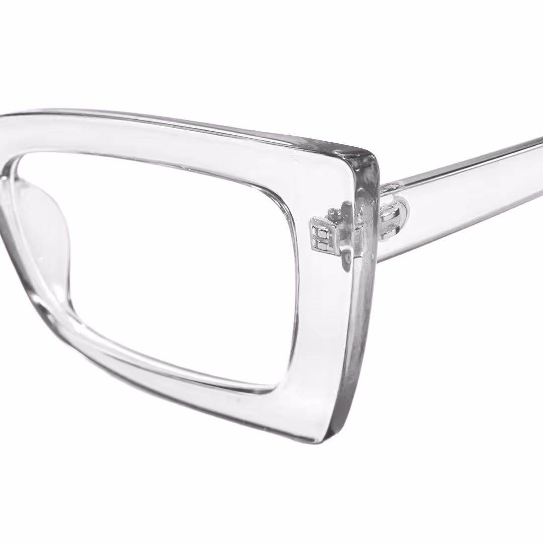 End piece detail of Tinff butterfly pc eyeglasses in clear. SPU: CP0162310
