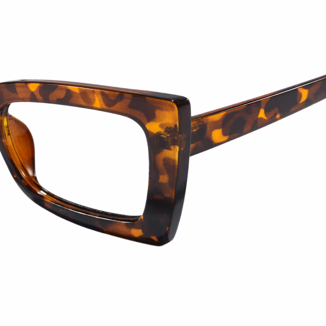 End piece detail of Tinff butterfly pc eyeglasses in tortoise. SPU: CP0162310