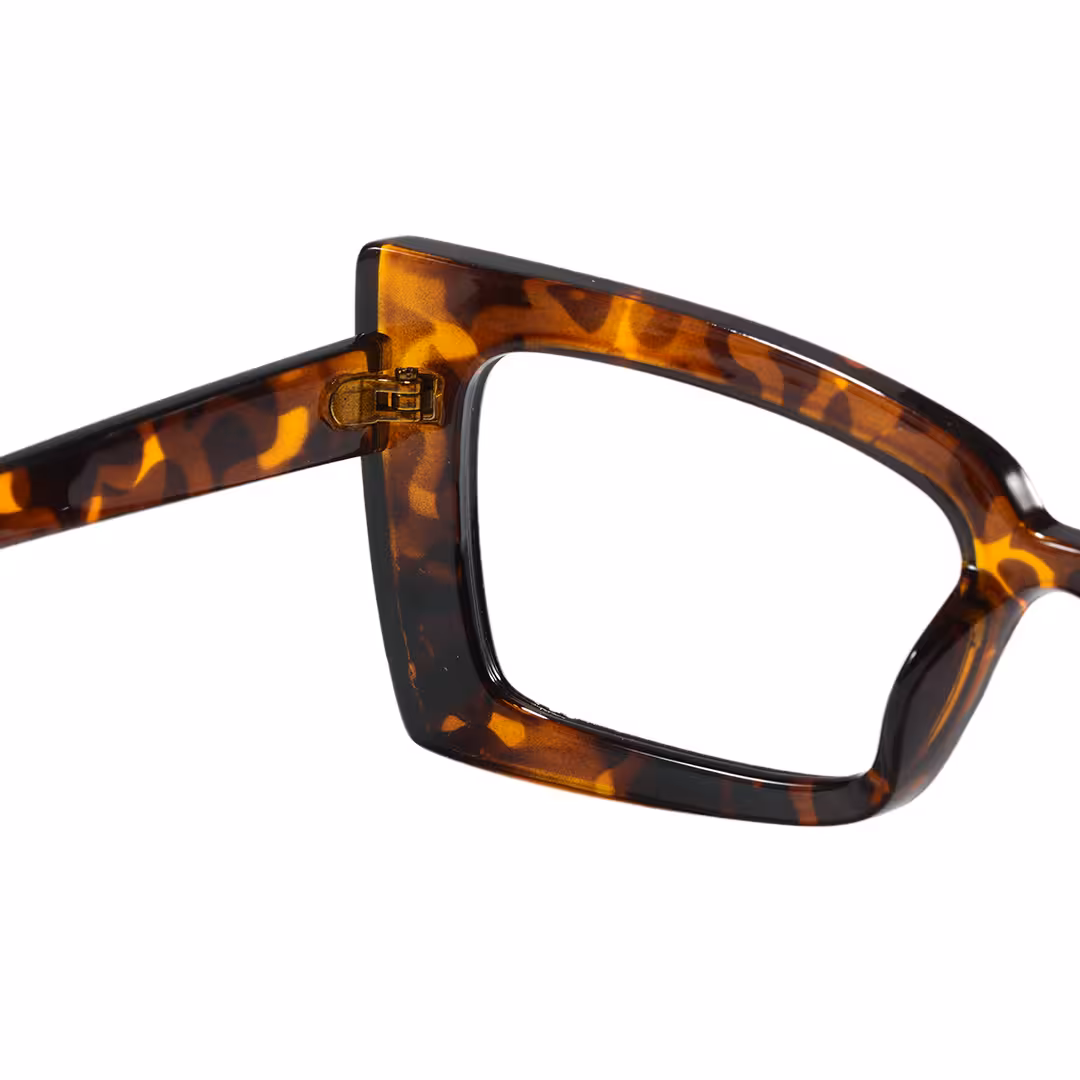Hinge detail of Tinff butterfly pc eyeglasses in tortoise. SPU: CP0162310