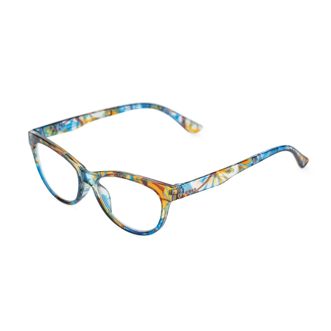 Angle view of Bpion colorful cat eye pc eyeglasses CP0212303 in blue