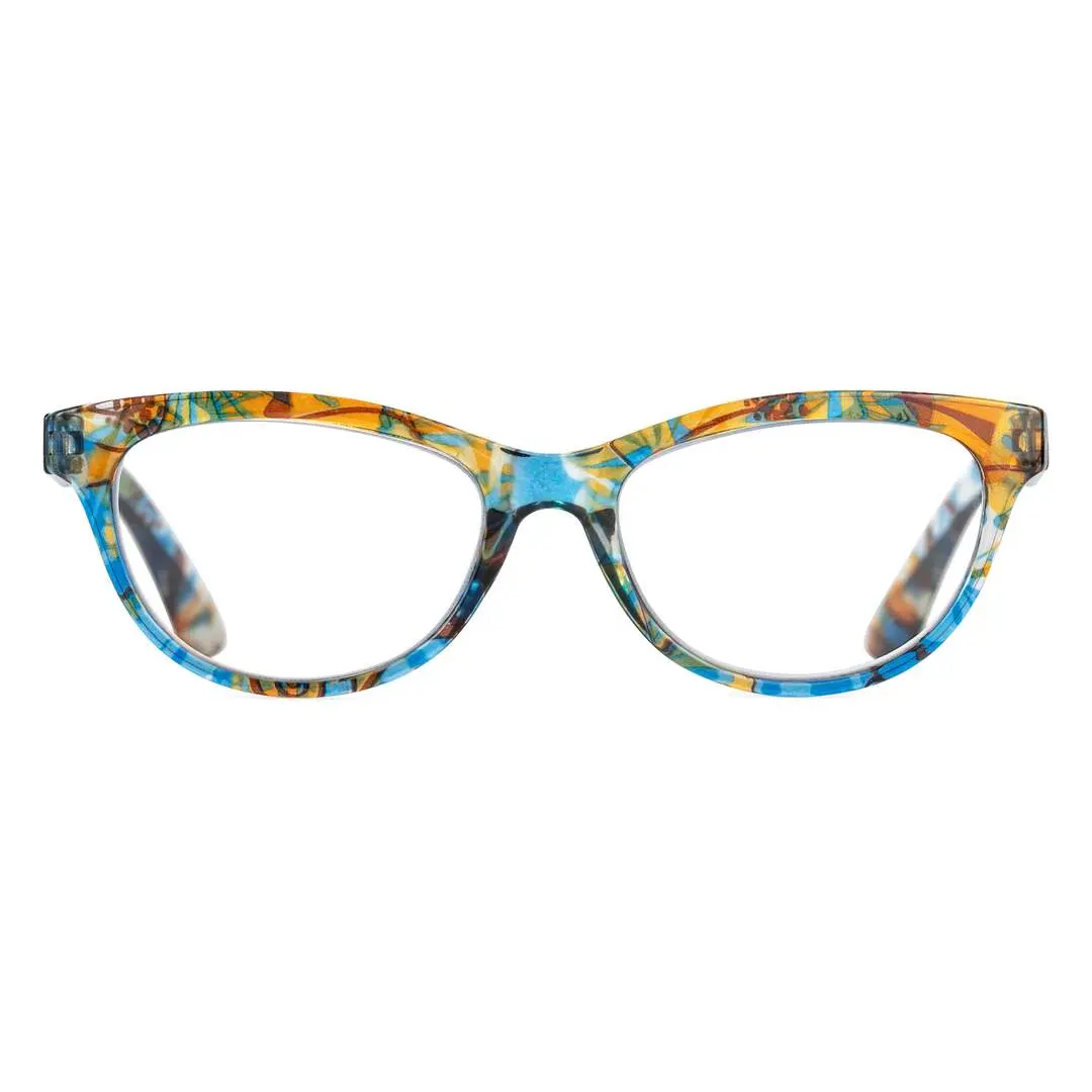 Front view of Bpion colorful cat eye pc eyeglasses CP0212303 in blue