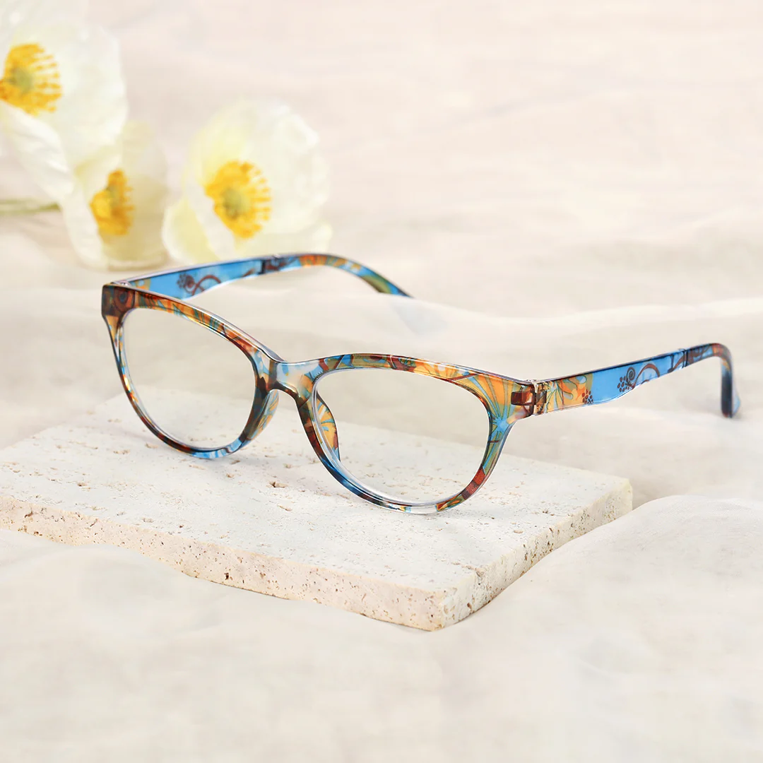 Scene view of Bpion colorful cat eye pc eyeglasses CP0212303 in blue