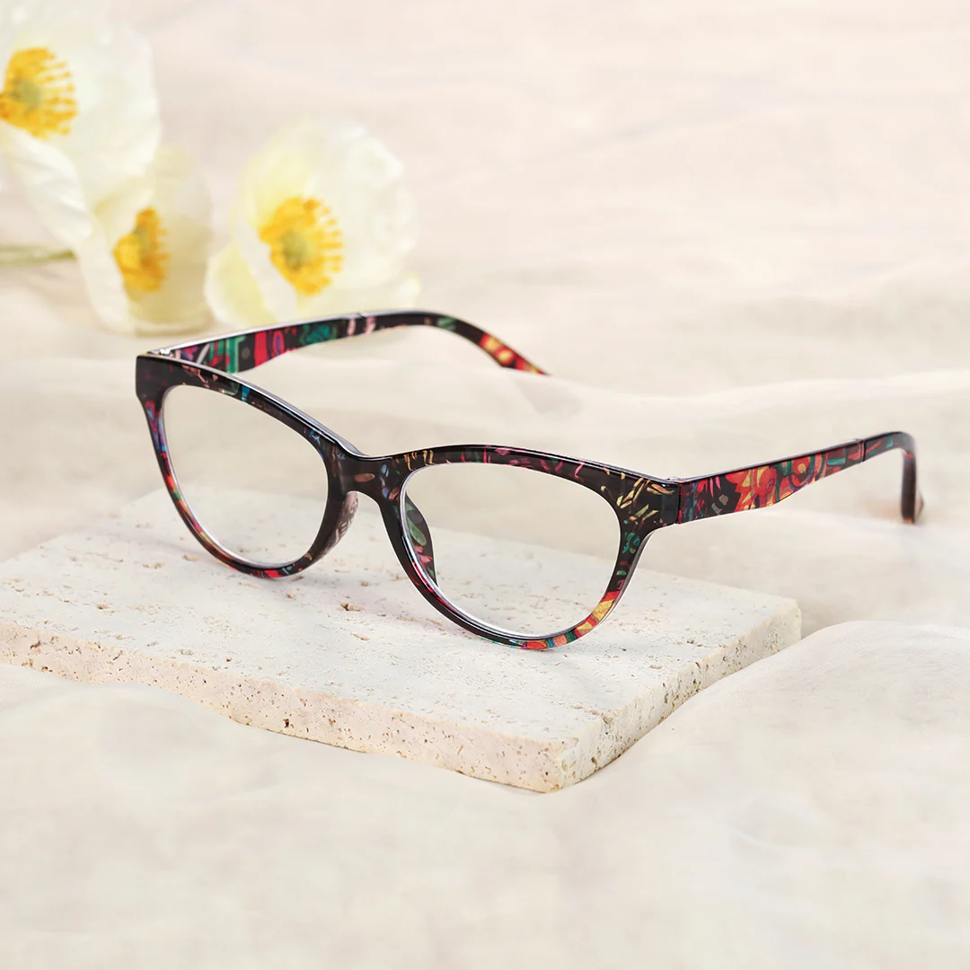 Scene view of Bpion colorful cat eye pc eyeglasses CP0212303 in multicolor