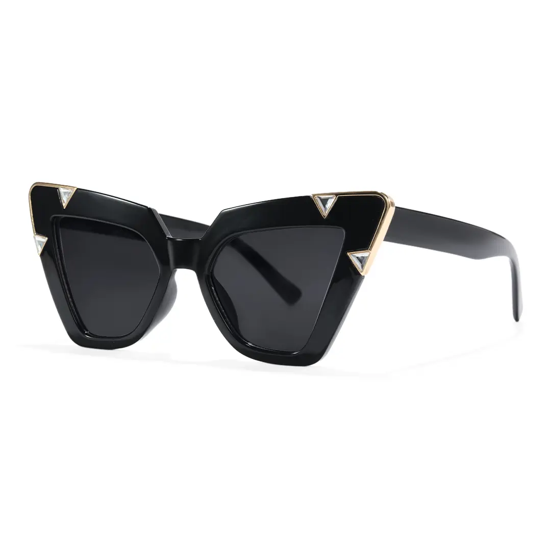 Angle view of Nalani cat eye pc sunglasses CP0222604 in black