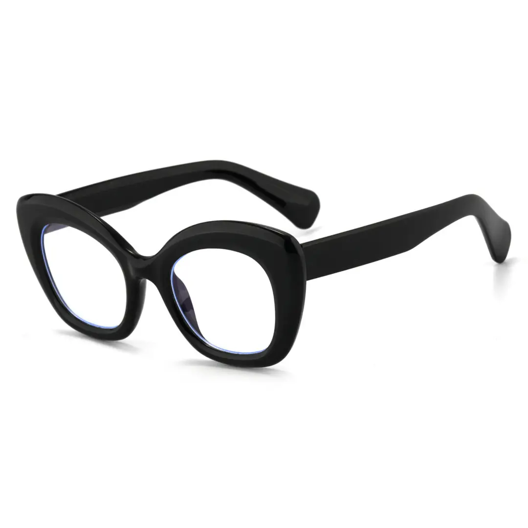 Angle view of Aidan oversized cat-eye pc eyeglasses in black. SPU: CP0302403