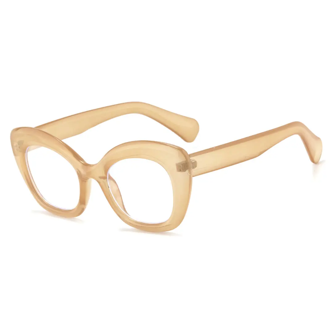 Angle view of Aidan colorful cat-eye pc eyeglasses in yellow. SPU: CP0302403
