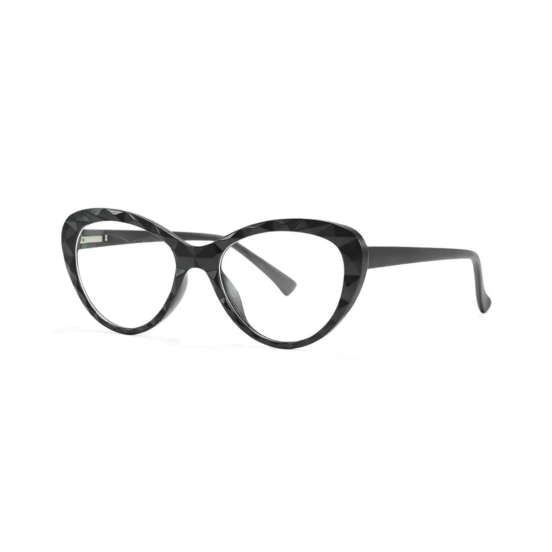 Angle view of Clio cat eye pc magnetic clip-on eyeglasses set with interchangeable clip-on lenses CP0422506 in black