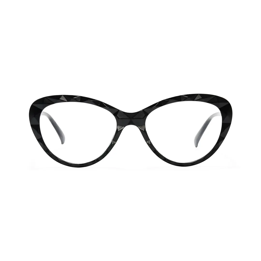 Front view of Clio cat eye pc magnetic clip-on eyeglasses set with interchangeable clip-on lenses CP0422506 in black