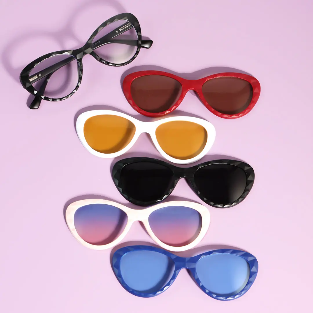 Scene view of Clio cat eye pc magnetic clip-on eyeglasses set with interchangeable clip-on lenses CP0422506 in black