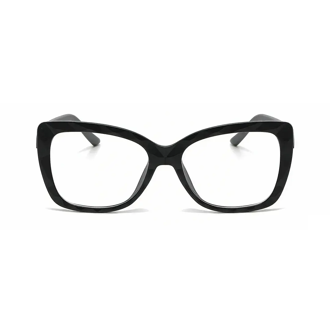 Front view of Kaya cat eye pc magnetic clip-on eyeglasses set with interchangeable clip-on lenses CP0432506 in black