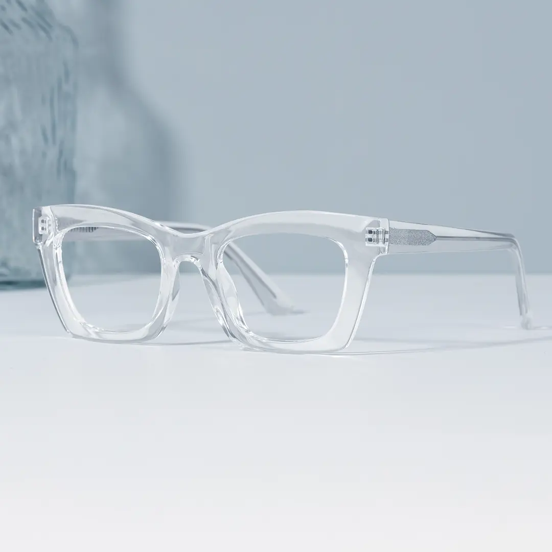 Scene close-up view of Lukas cat eye tr90 eyeglasses CR0012209 in clear