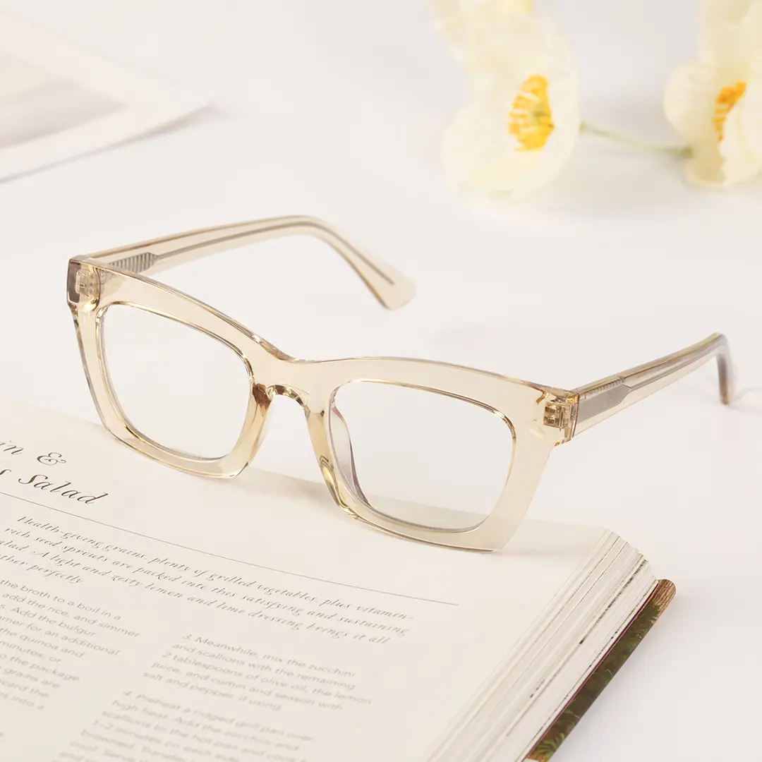 Scene close-up view of Lukas cat eye tr90 eyeglasses CR0012209 in yellow