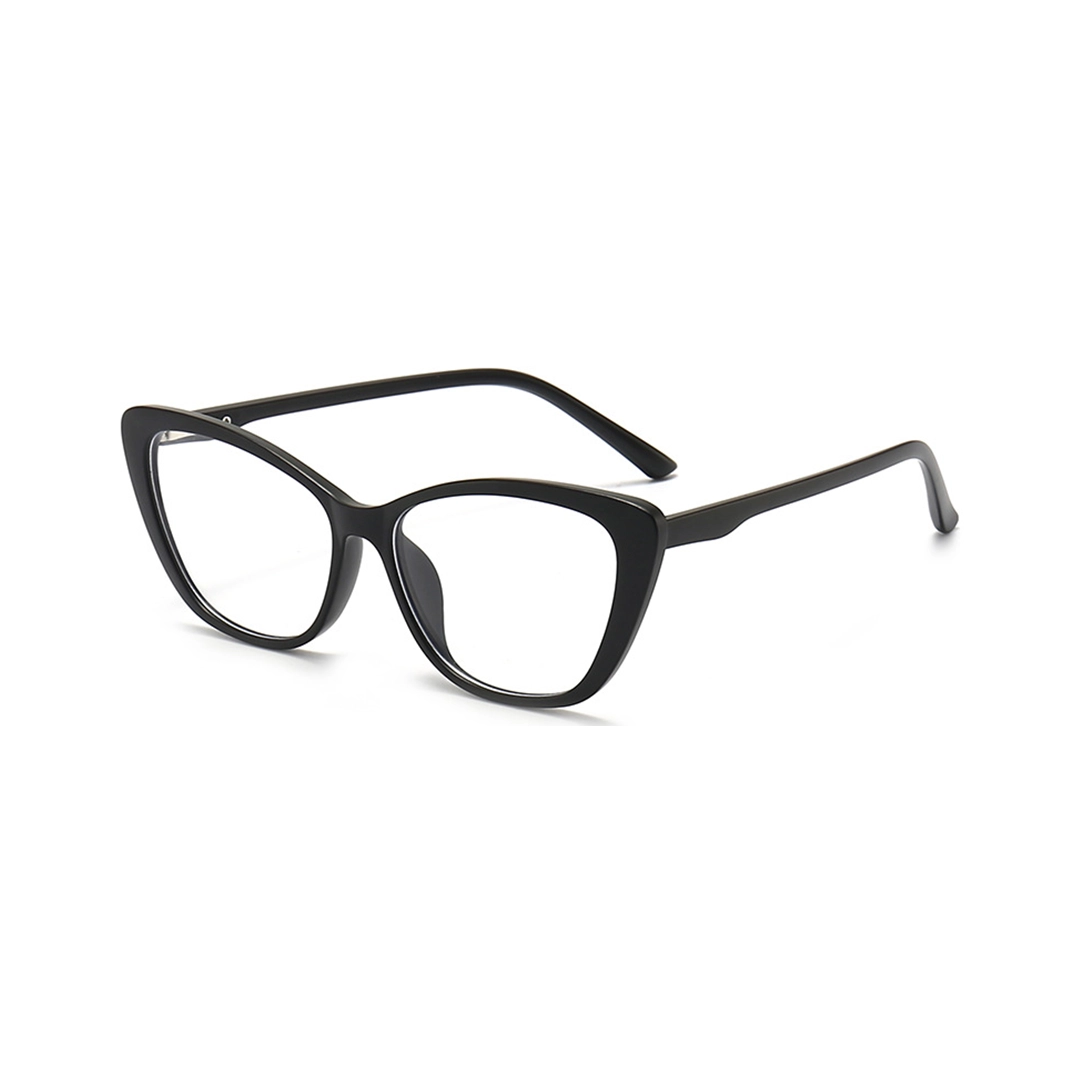 Angle view of Damon cat eye tr90 magnetic clip-on eyeglasses set with interchangeable clip-on lenses CR0022512 in black