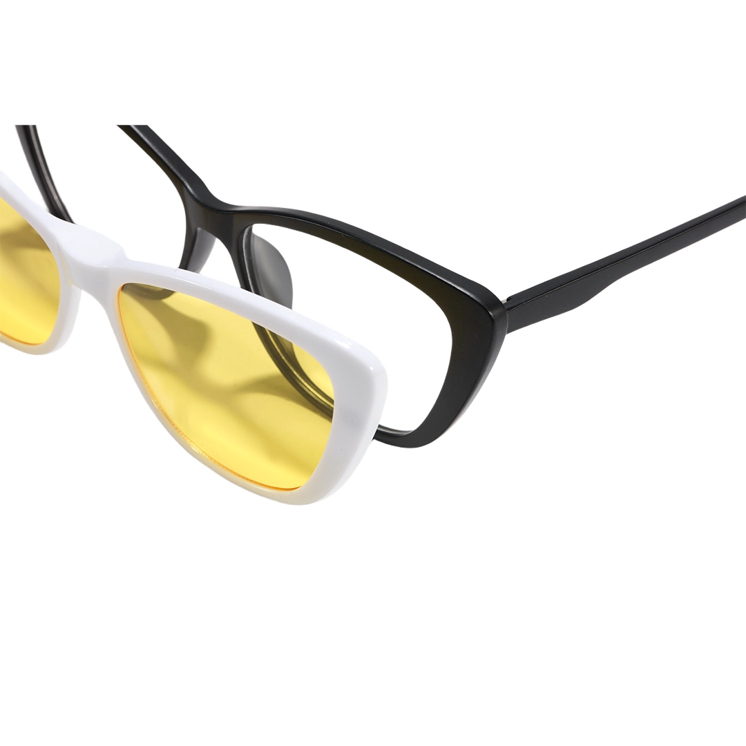 Frame detail view of Damon cat eye tr90 magnetic clip-on eyeglasses set with interchangeable clip-on lenses CR0022512 in black