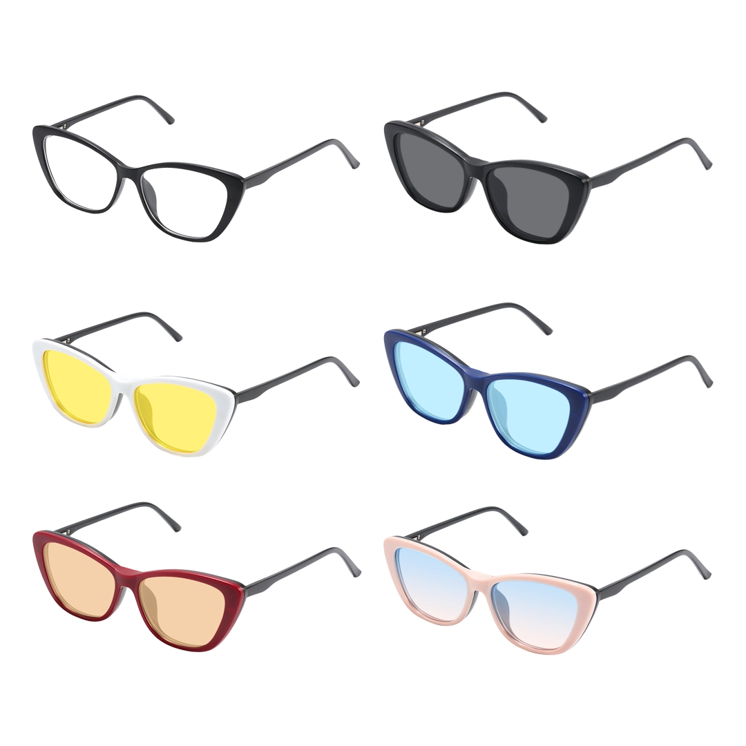 Lens variation view of Damon cat eye tr90 magnetic clip-on eyeglasses set with interchangeable clip-on lenses CR0022512 in black
