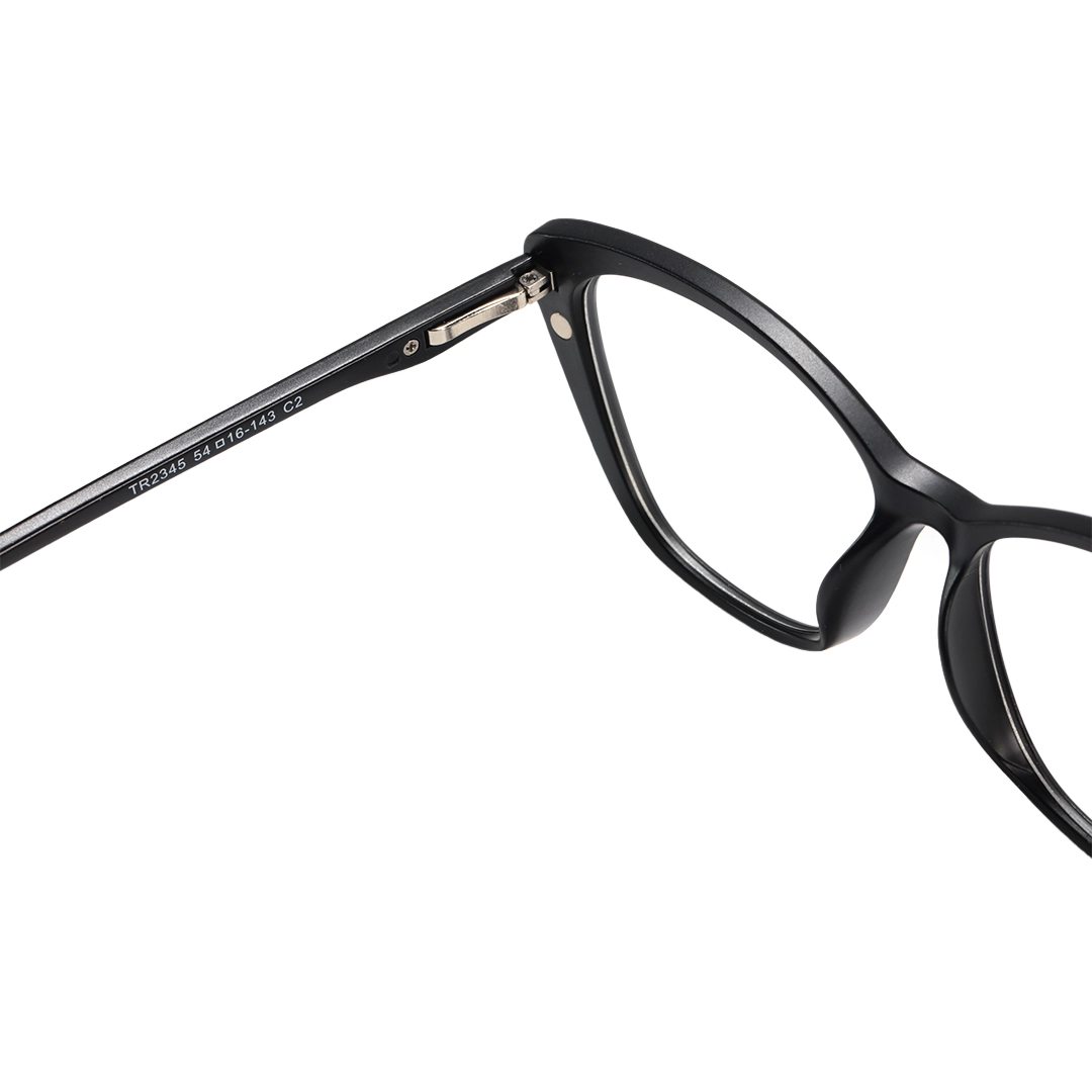 Spring hinge detail of Damon cat eye tr90 magnetic clip-on eyeglasses set with interchangeable clip-on lenses CR0022512 in black