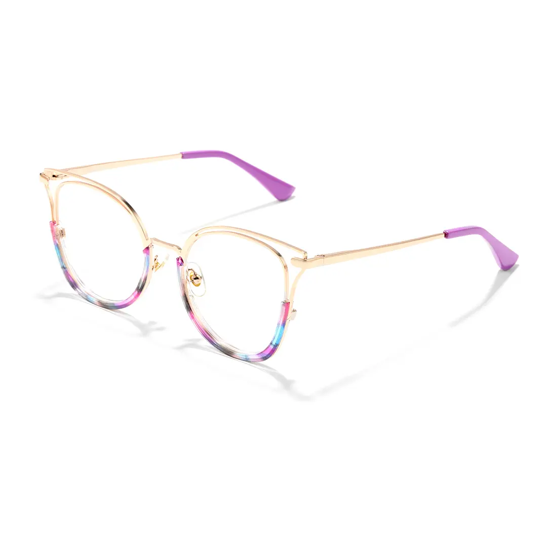 Angle view of Vibrate colorful cat eye tr90 eyeglasses in multicolor. SPU: CR0032501