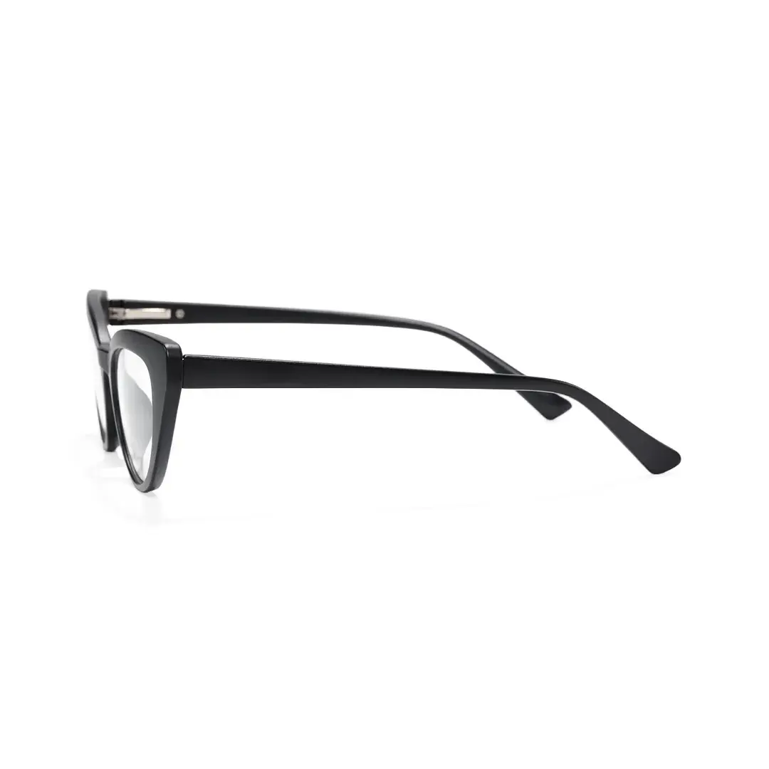 Side view of Livia cat eye tr90 magnetic clip-on eyeglasses set with interchangeable clip-on lenses CR0032512 in black