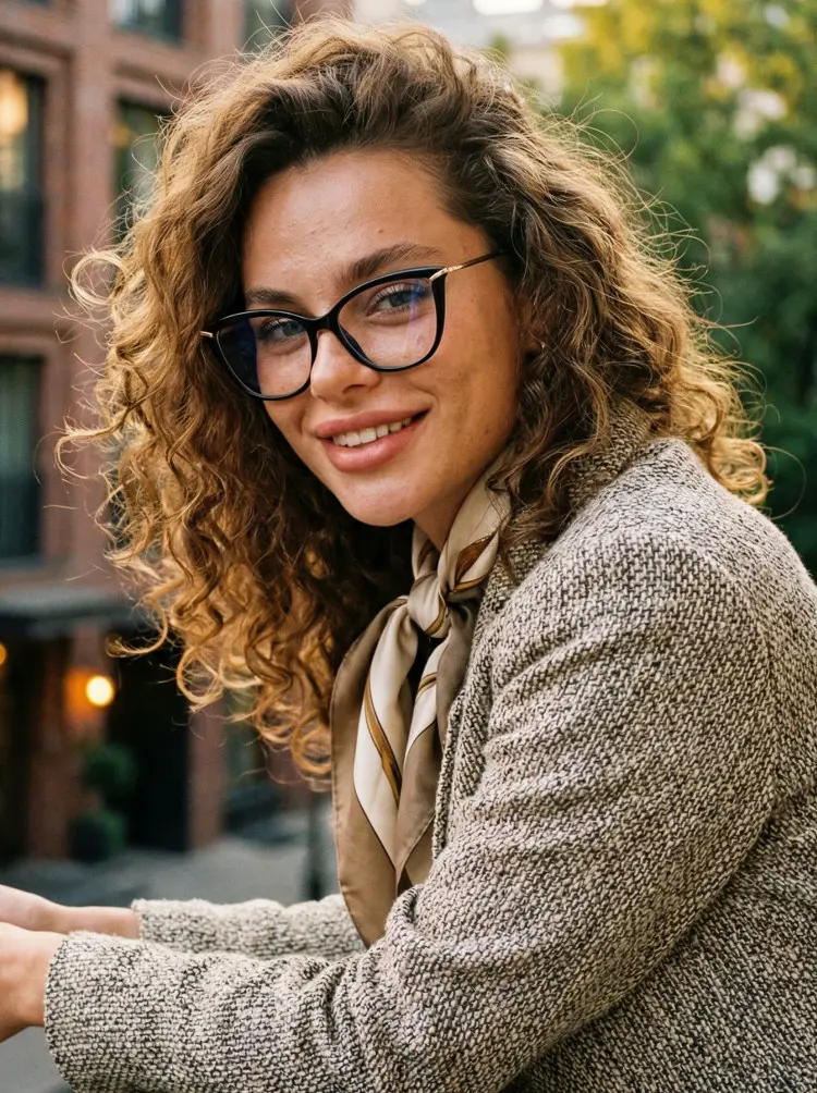 Female model wearing everyday black cat eye tr90 eyeglasses in a city street setting. SPU: CR0042404