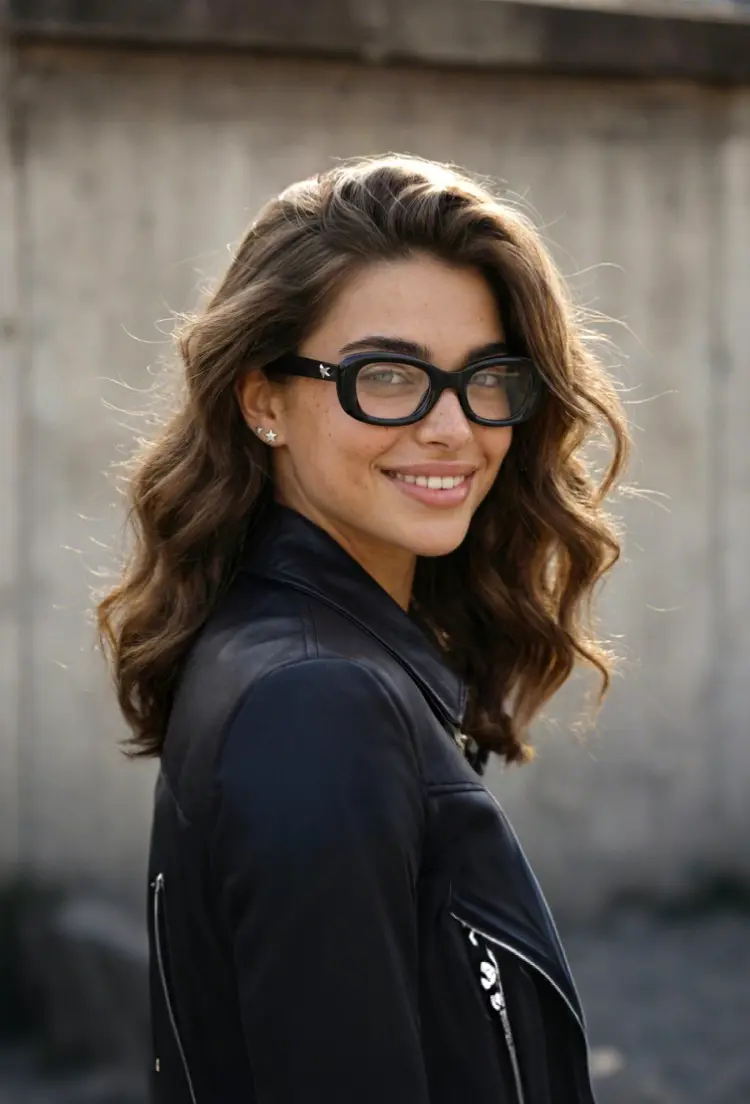 Female model wearing fashion eyewear green cat eye tr90 eyeglasses against an urban concrete wall. SPU: CR0062408