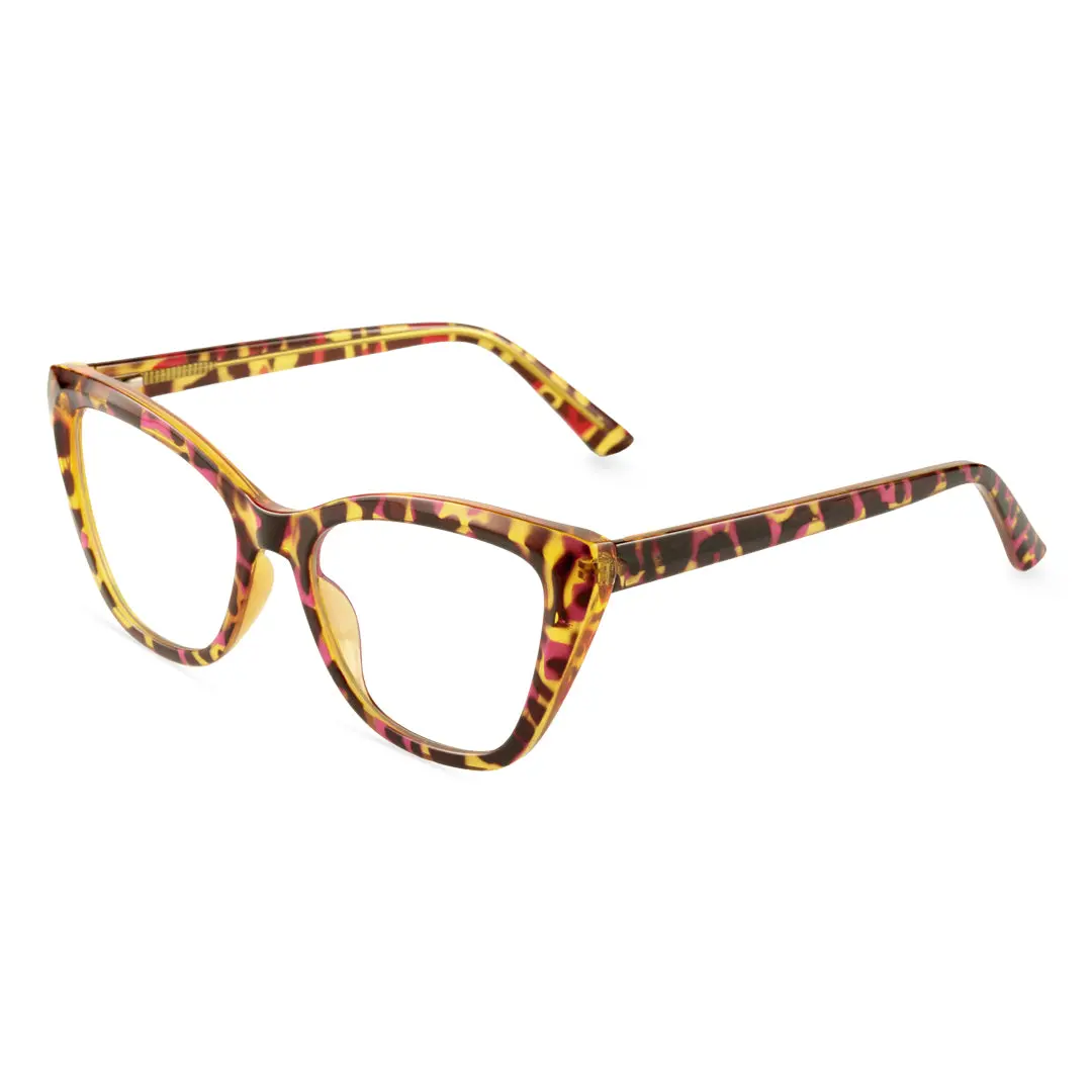 Angle view of Qclaire vintage cat eye tr90 eyeglasses in yellow tortoise. SPU: CR0062411