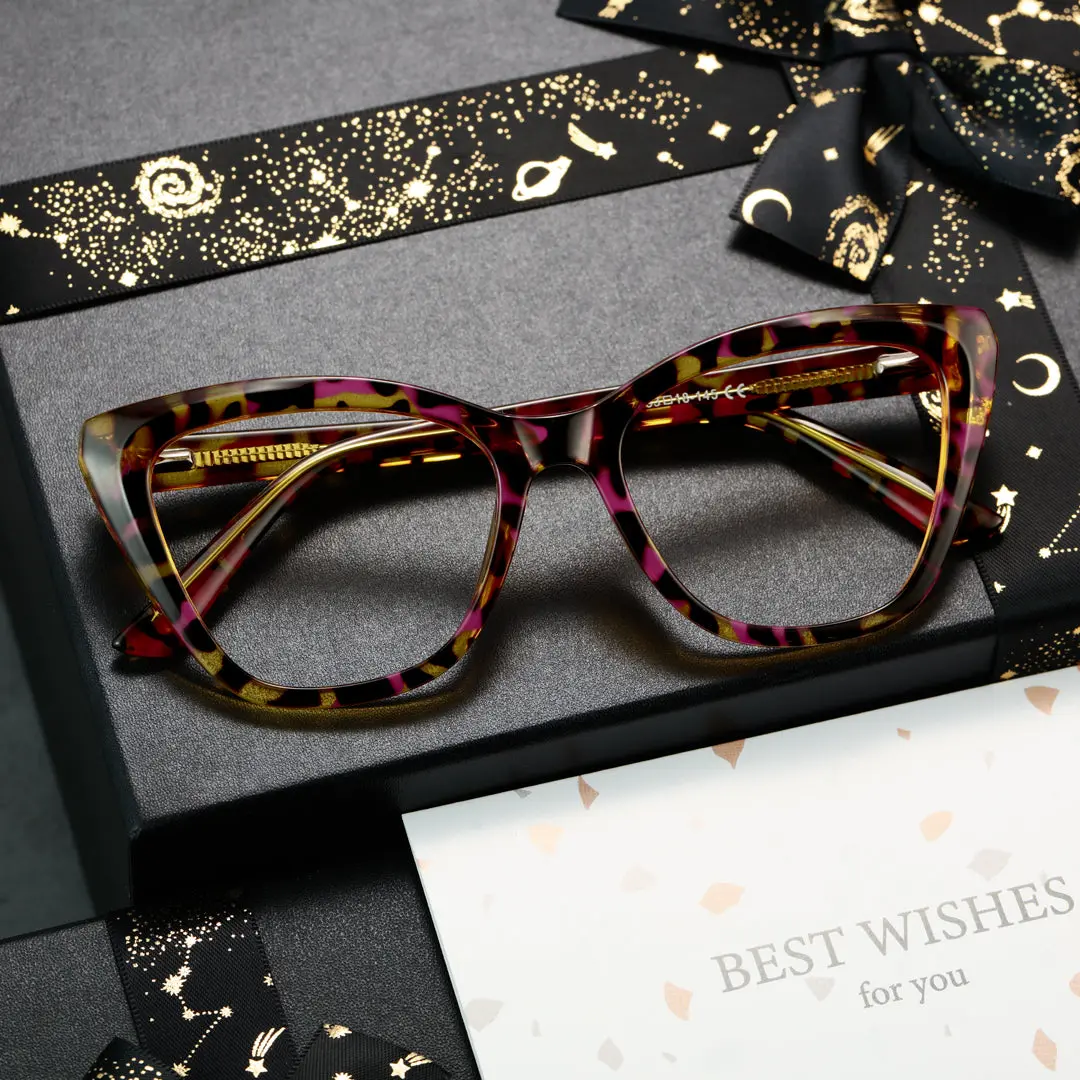 Scene view of Qclaire vintage cat eye tr90 eyeglasses in yellow tortoise. SPU: CR0062411