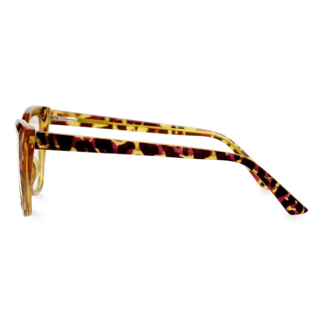 Side view of Qclaire vintage cat eye tr90 eyeglasses in yellow tortoise. SPU: CR0062411