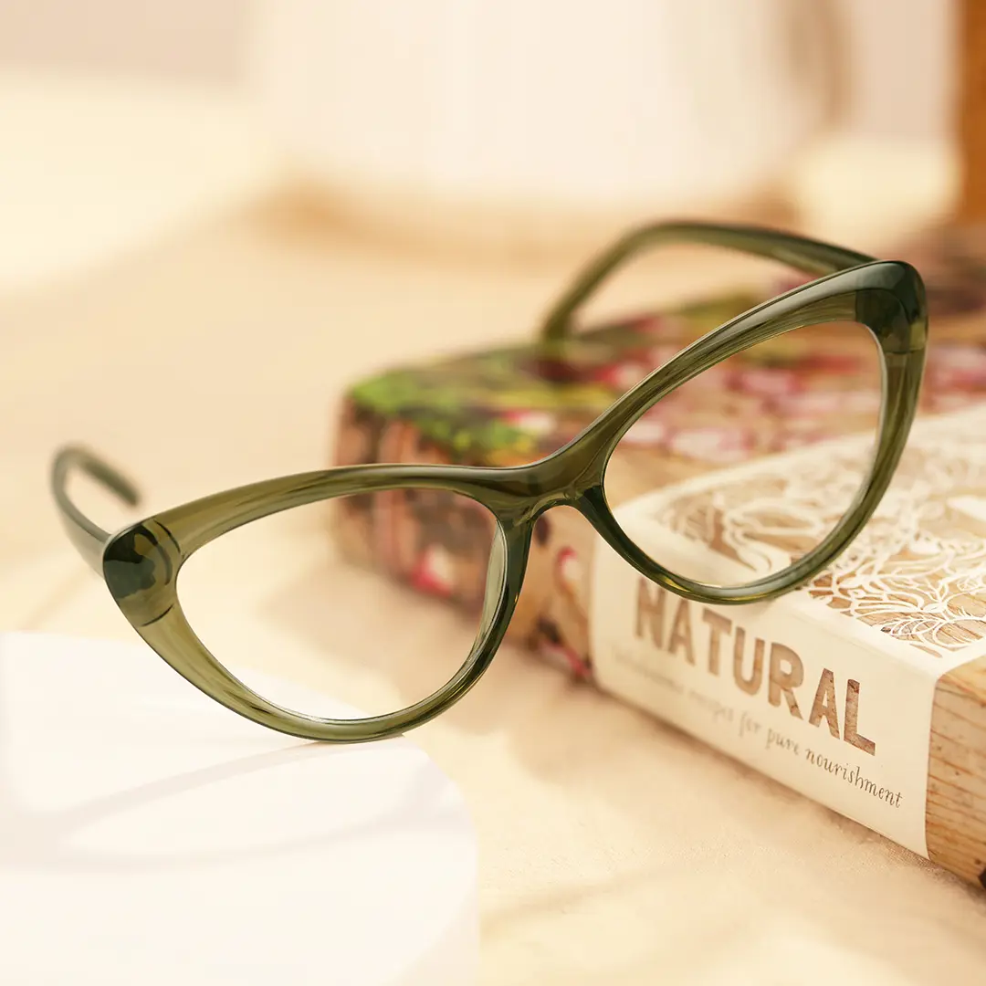 Scene view of Andy vintage cat eye tr90 eyeglasses in army green. SPU: CR0072404