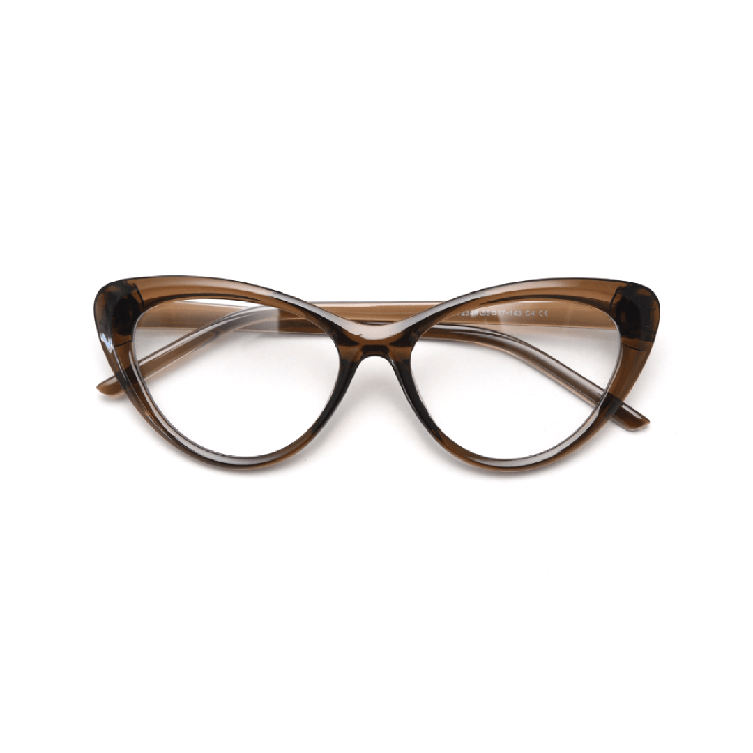 Front folded view of Andy vintage cat eye tr90 eyeglasses in brown. SPU: CR0072404