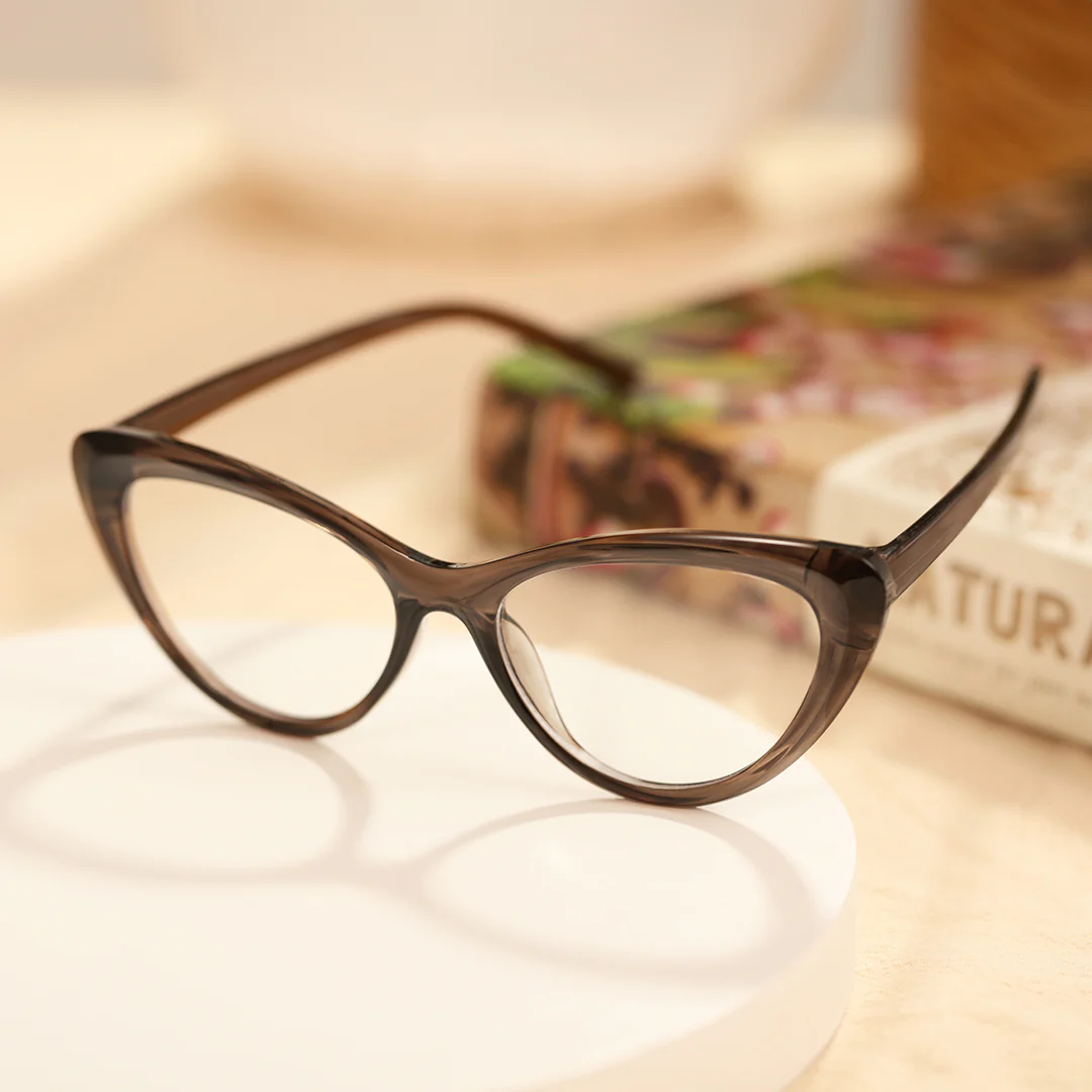Scene view of Andy vintage cat eye tr90 eyeglasses in brown. SPU: CR0072404