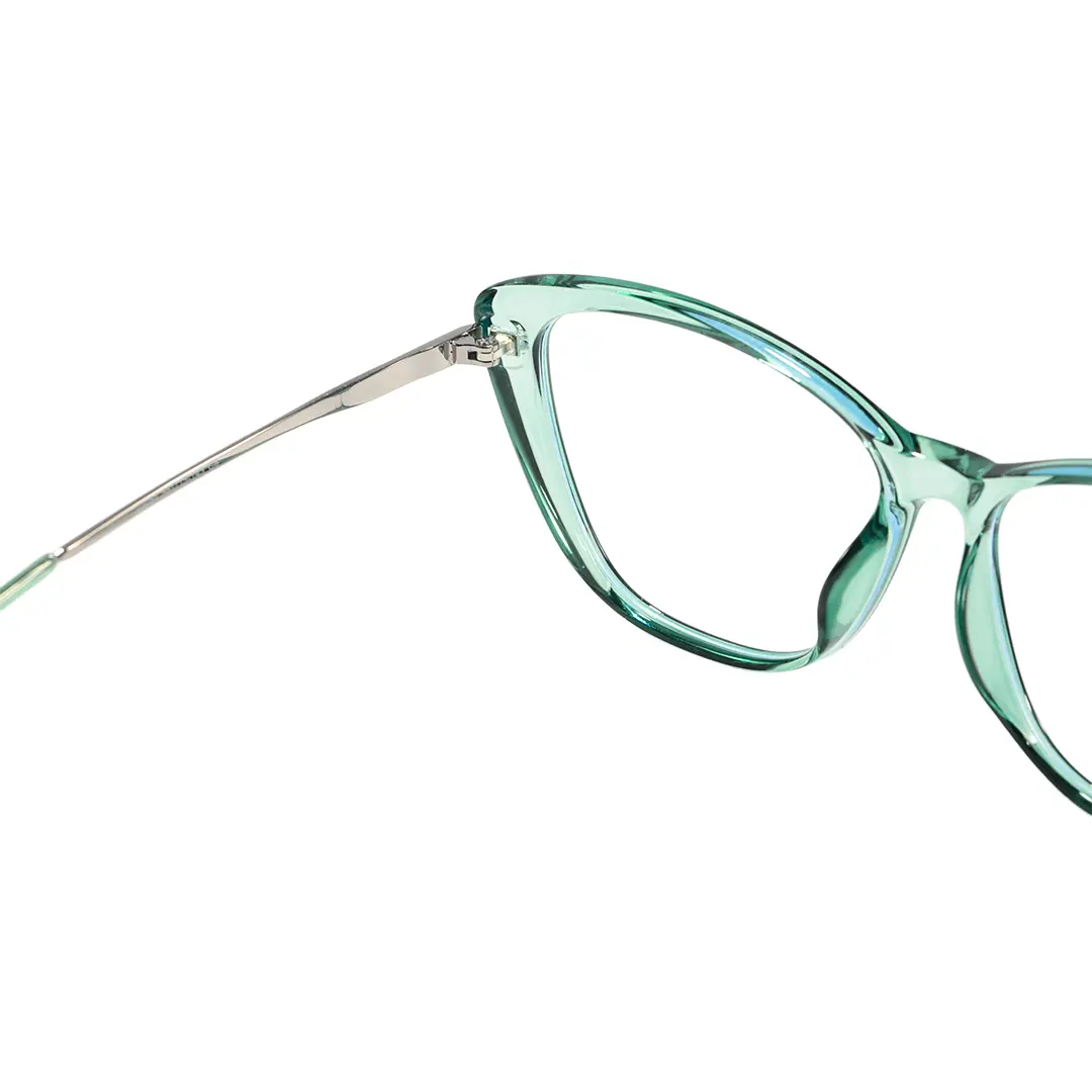Hinge detail of Cosima cat eye tr90 eyeglasses CR0072603 in green