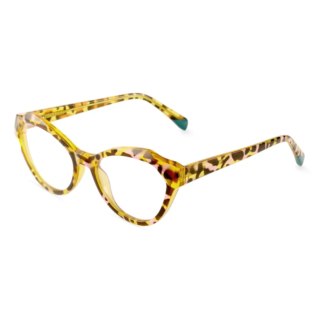 Angle view of Qcintin vintage cat eye tr90 eyeglasses CR0082411 in yellow tortoise
