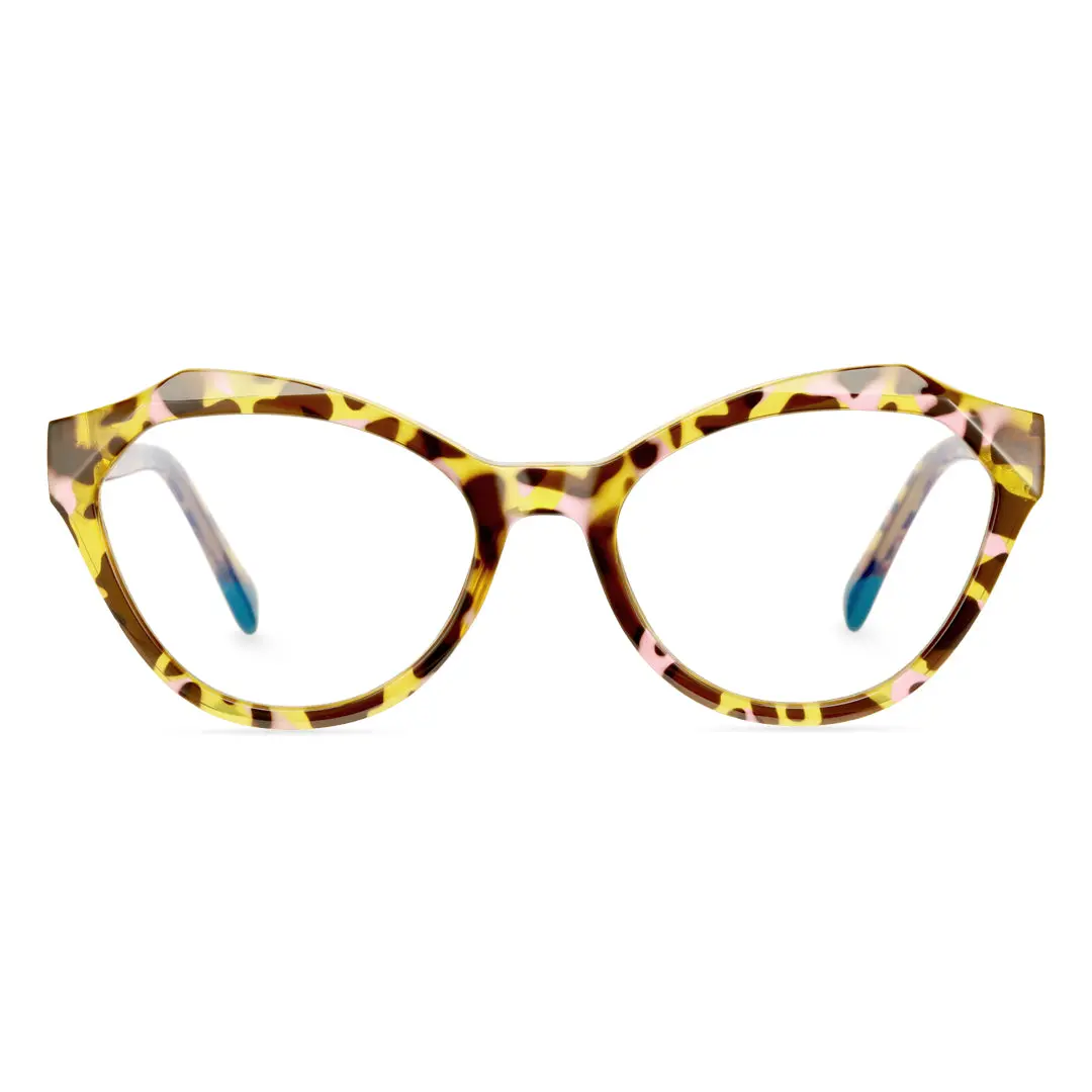 Front view of Qcintin vintage cat eye tr90 eyeglasses CR0082411 in yellow tortoise