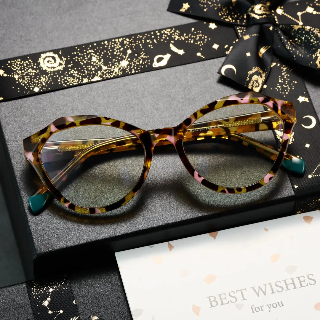 Scene view of Qcintin cat eye tr90 eyeglasses CR0082411 in yellow tortoise